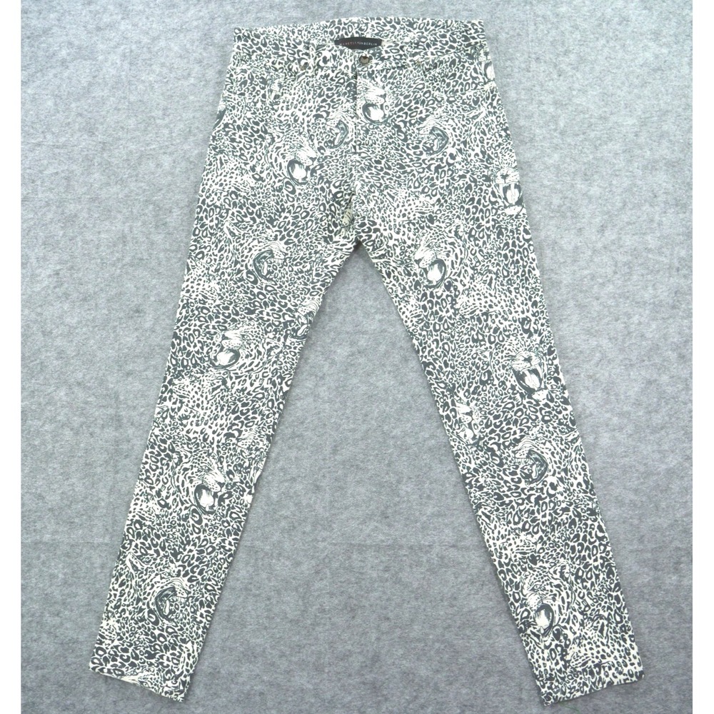 Marcell Von Berlin Jeans Womens 32 Black White Tiger Print High Rise Slim Straig